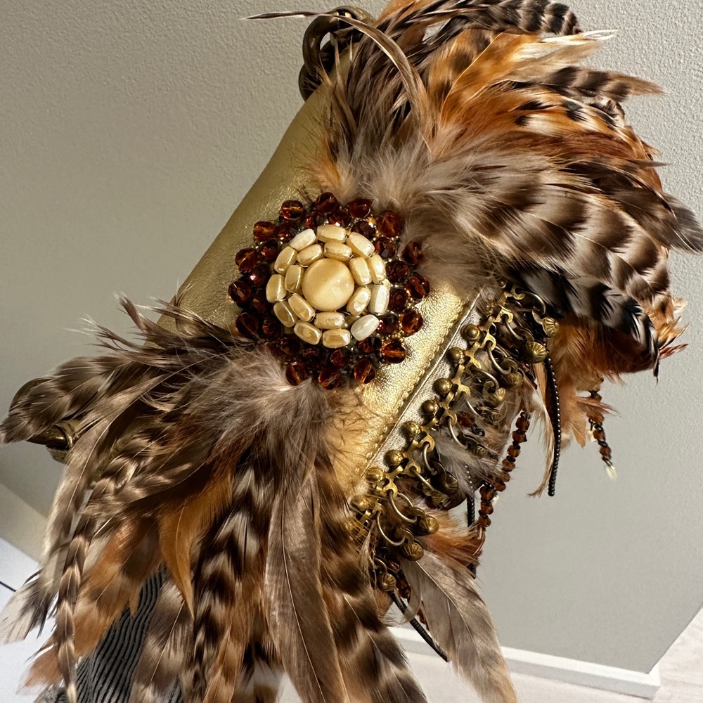 Malini Murani - made in Italy custom Gold Feather Embellished Women's Bag